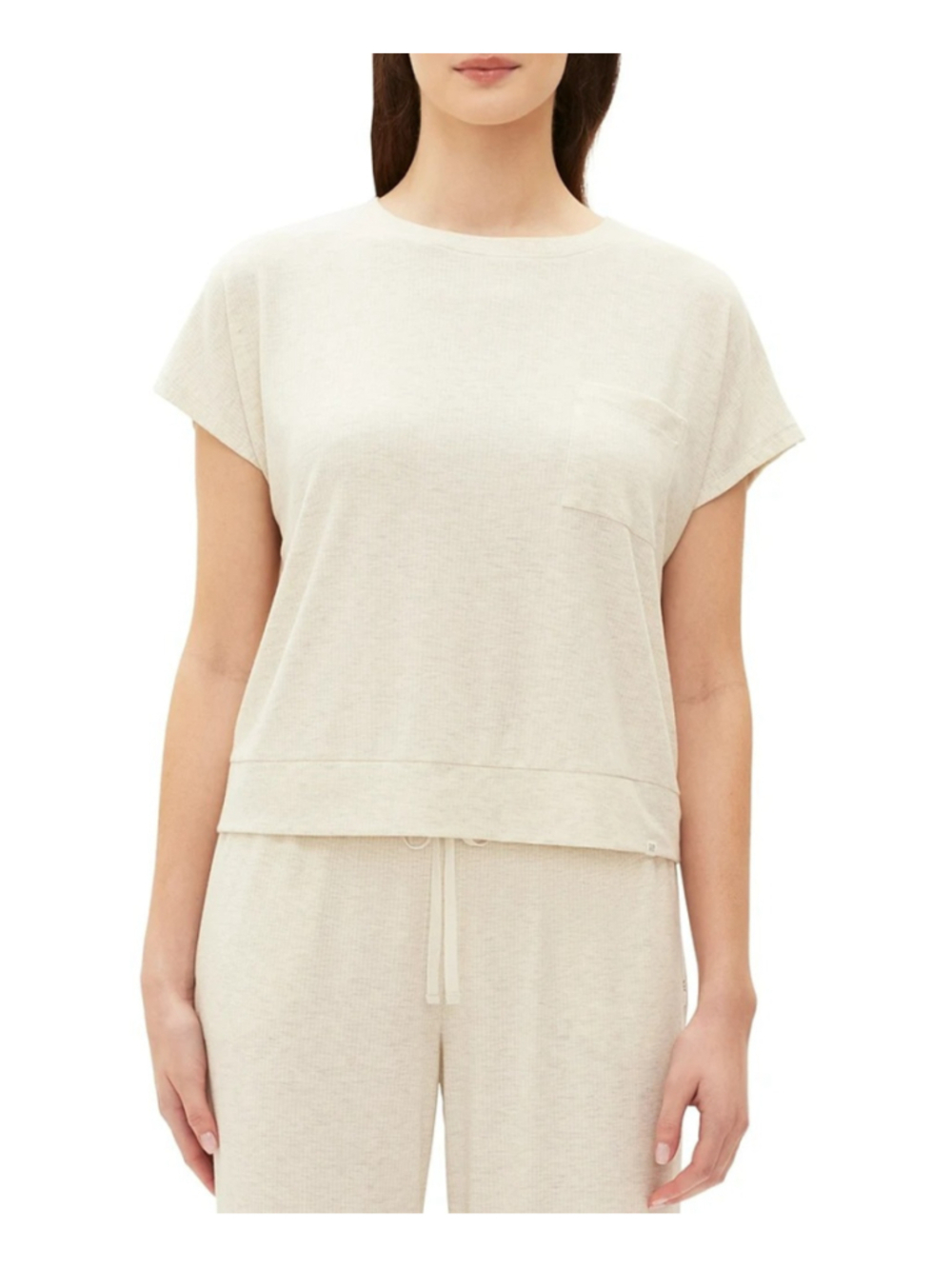 GAP Size Medium Beige Khaki Ribbed Short-Sleeve Soft Pajama Top NWT